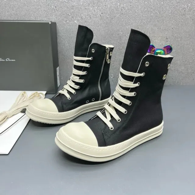 Black and Cream High-Top Canvas Lifestyle Sneakers 3