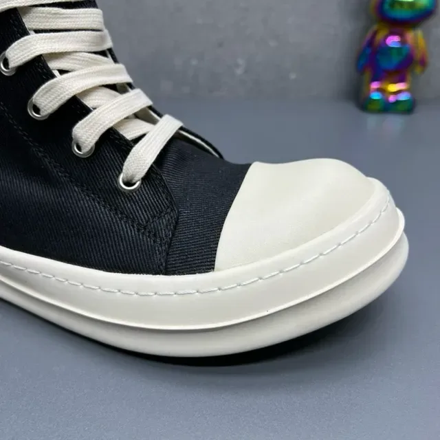Black and Cream High-Top Canvas Lifestyle Sneakers 4