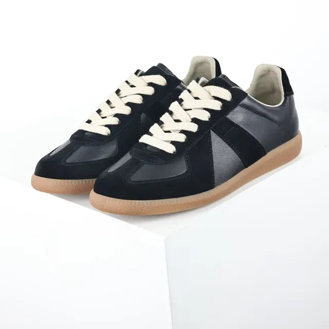 Black and Cream Suede Leather Panelled Cupsole Sneakers 2