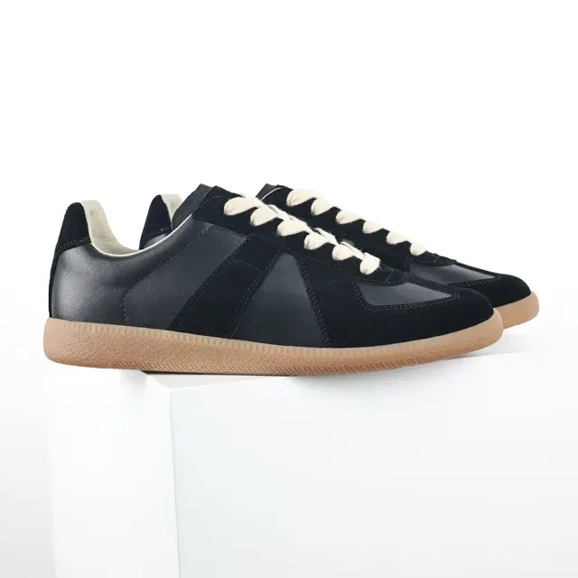 Black and Cream Suede Leather Panelled Cupsole Sneakers 3