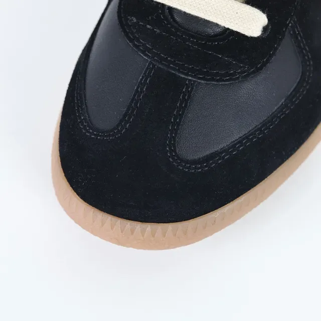 Black and Cream Suede Leather Panelled Cupsole Sneakers 5