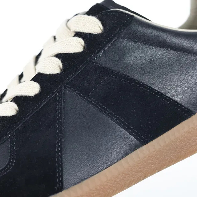 Black and Cream Suede Leather Panelled Cupsole Sneakers 6