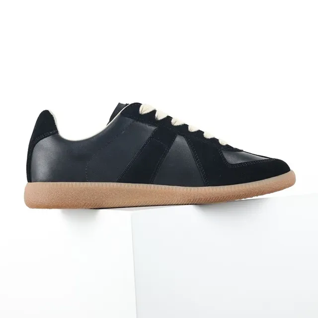Black and Cream Suede Leather Panelled Cupsole Sneakers 7