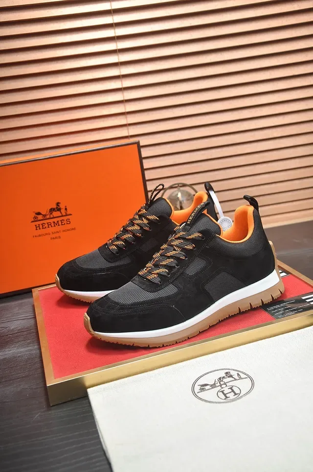Black and Orange Suede Mesh Low-Top Lifestyle Sneaker 4