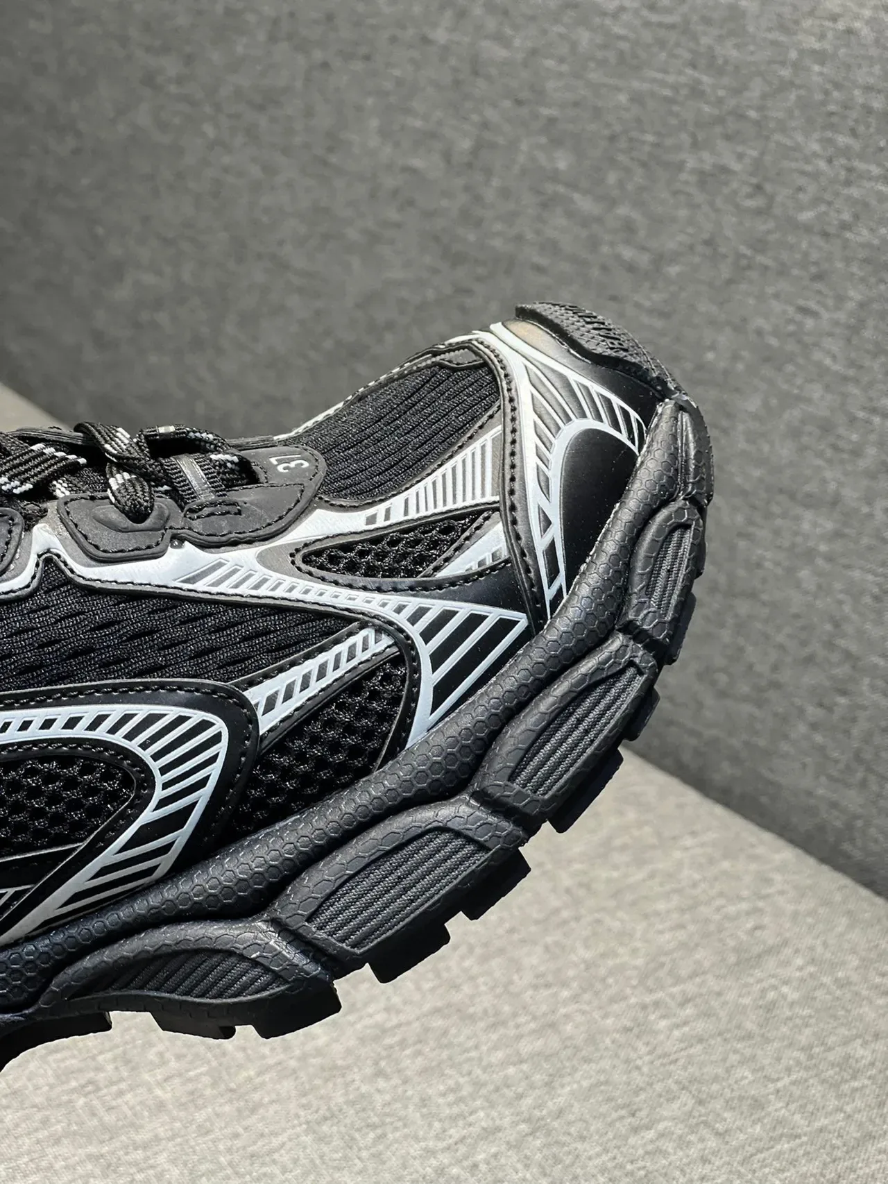 Black and White Chunky Sole Mesh Sneaker 2