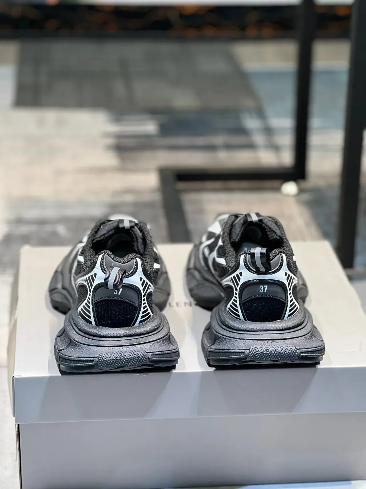 Black and White Chunky Sole Mesh Sneaker 3