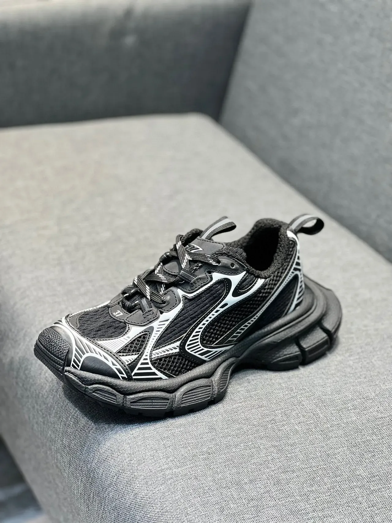 Black and White Chunky Sole Mesh Sneaker 5