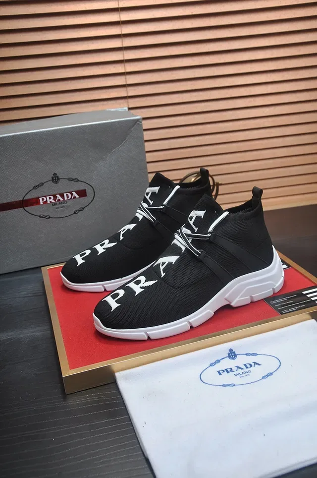 Black and White Knit High-Top Lifestyle Sneaker 4