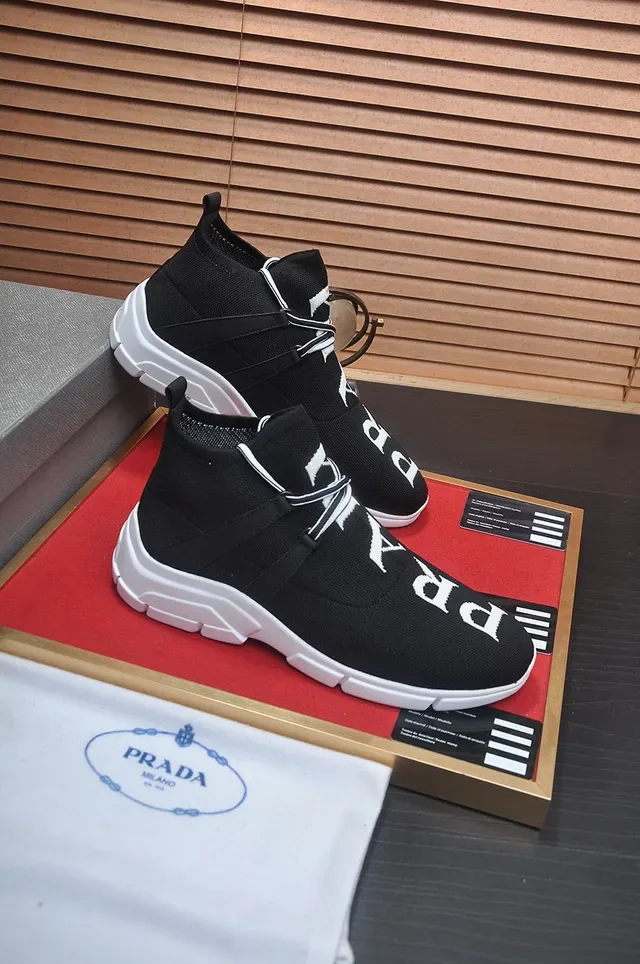 Black and White Knit High-Top Lifestyle Sneaker 6