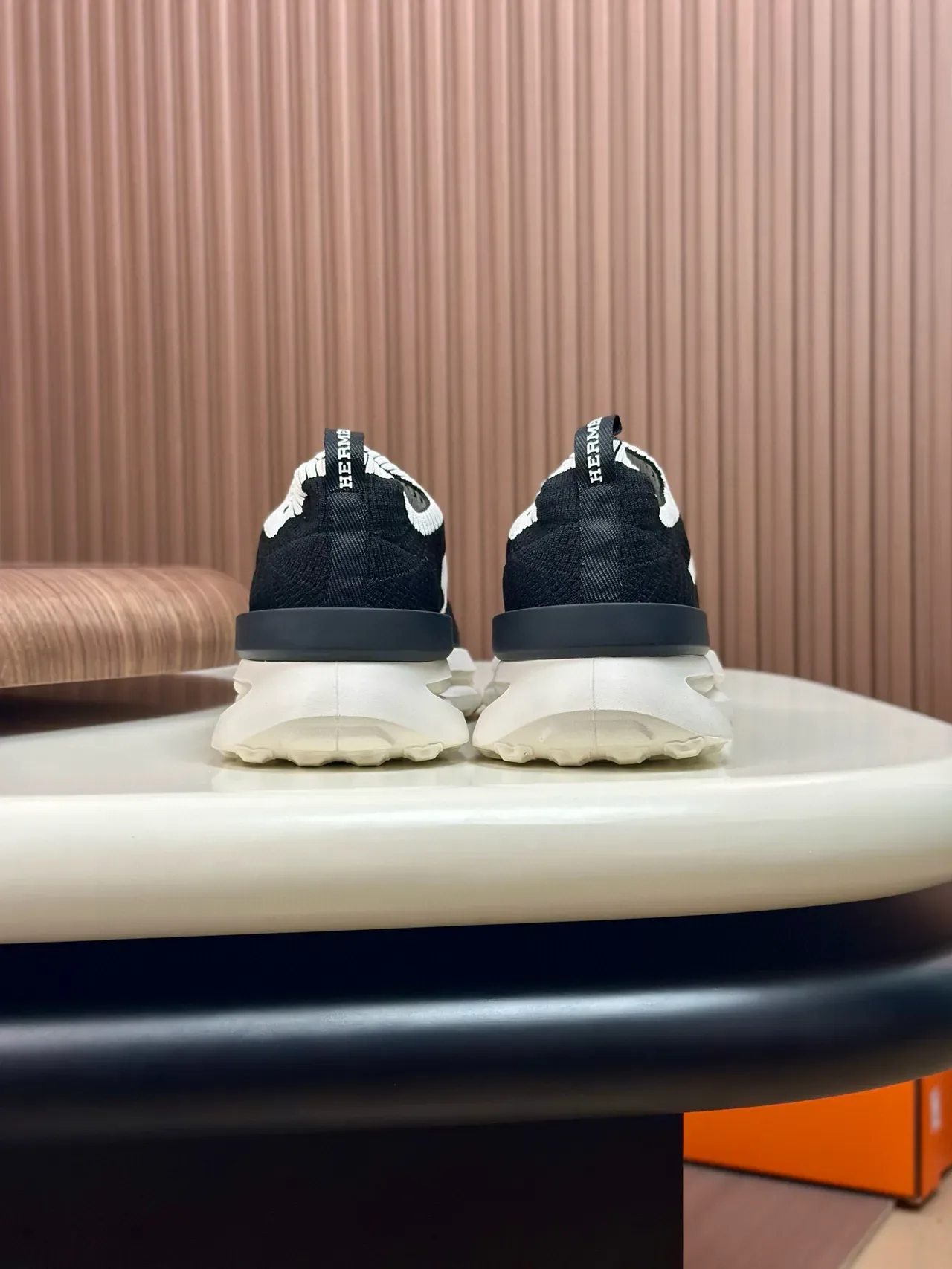 Black and White Knit Slip-On Lifestyle Sneakers 7