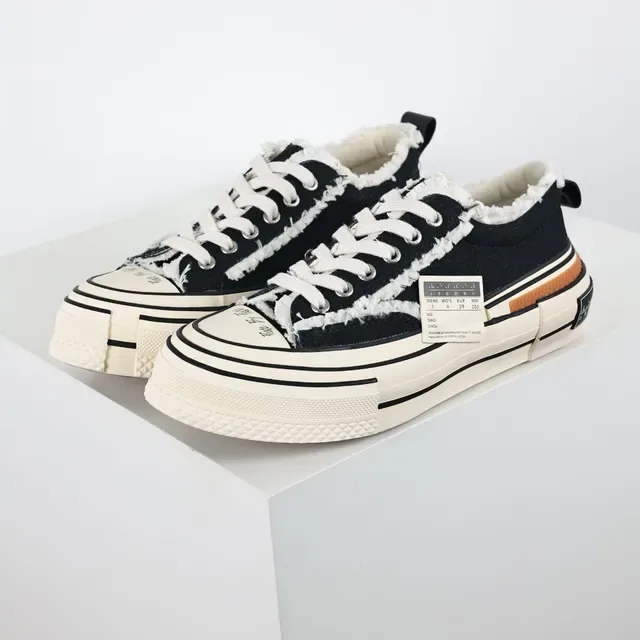 Black Beige Deconstructed Frayed Collar Layered Platform Sole Sneakers 2