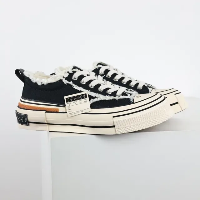 Black Beige Deconstructed Frayed Collar Layered Platform Sole Sneakers 3