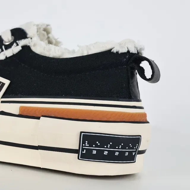 Black Beige Deconstructed Frayed Collar Layered Platform Sole Sneakers 4