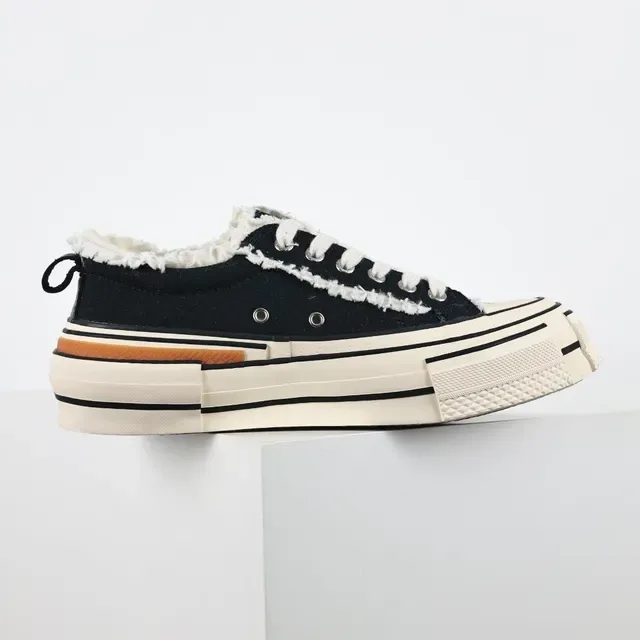 Black Beige Deconstructed Frayed Collar Layered Platform Sole Sneakers 7