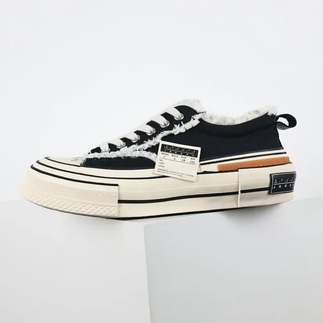 Black Beige Deconstructed Frayed Collar Layered Platform Sole Sneakers 9