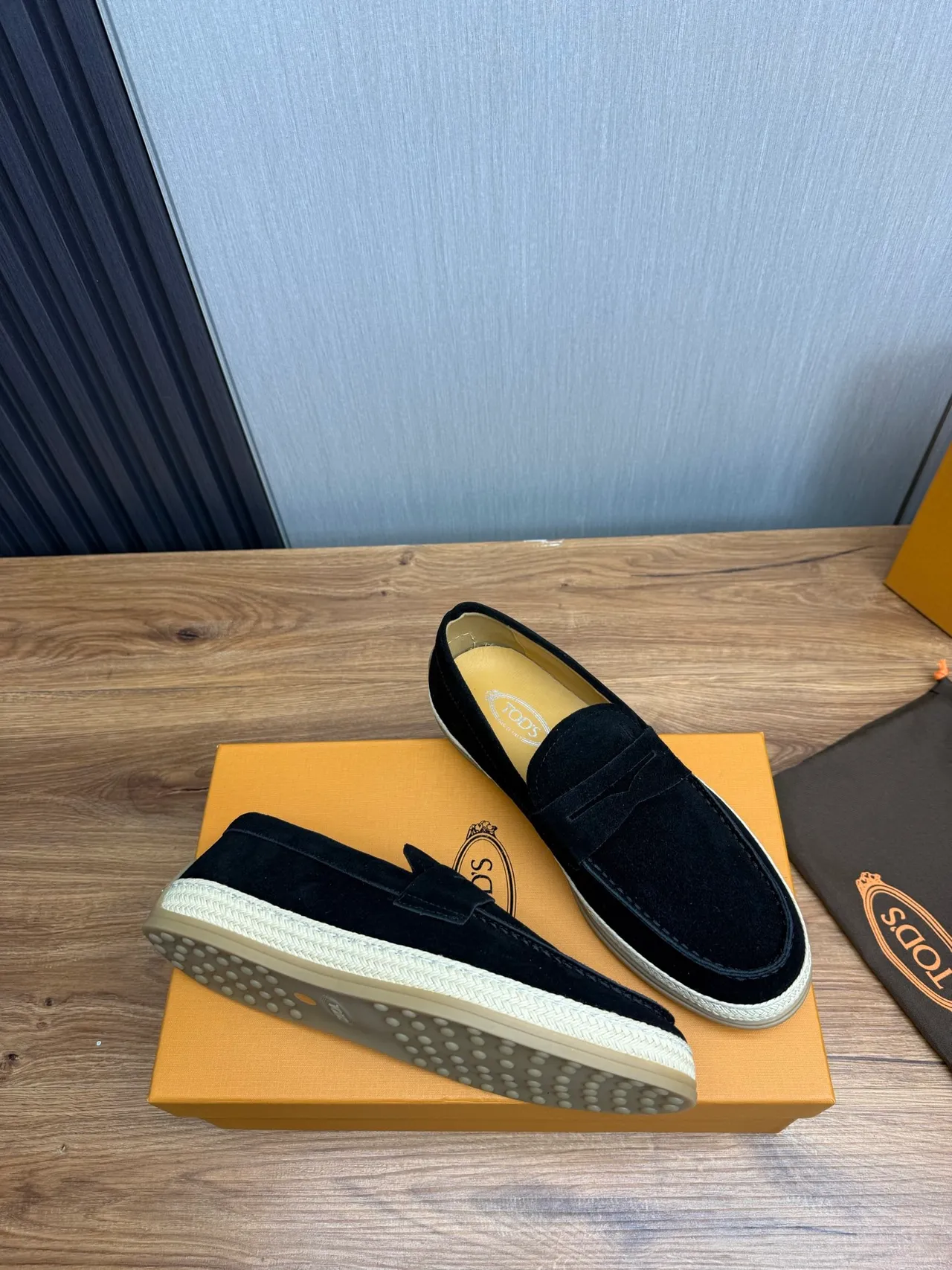 Black Beige Suede Penny Loafer 6
