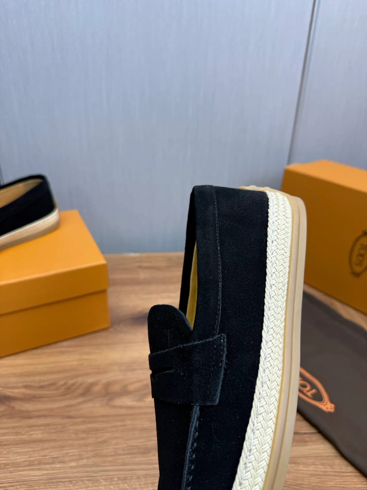 Black Beige Suede Penny Loafer 8