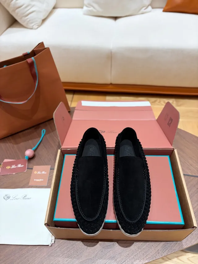 Black Beige Woven Suede Upper Slip-On Construction Loafer 5
