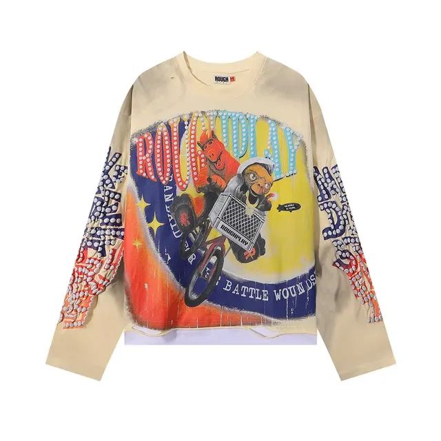 Black Blue Graphic-Print Distressed Wash Top 5
