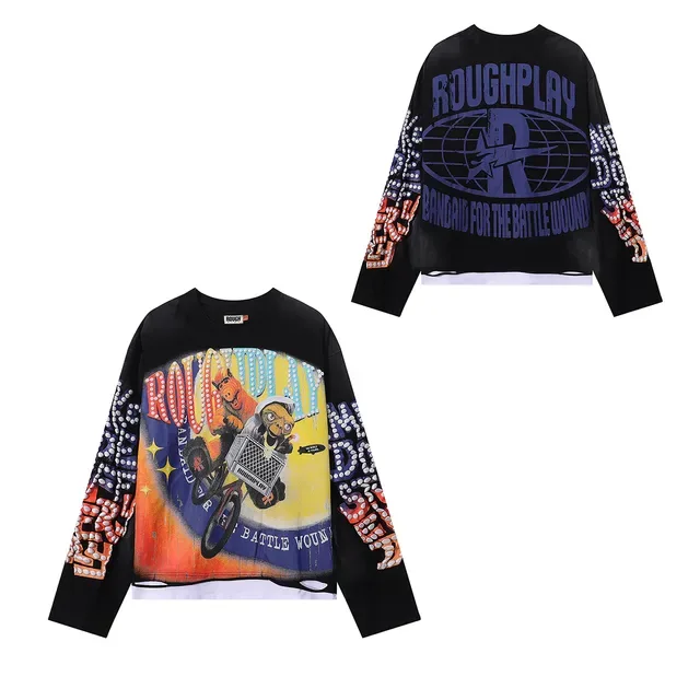 Black Blue Graphic-Print Distressed Wash Top 7