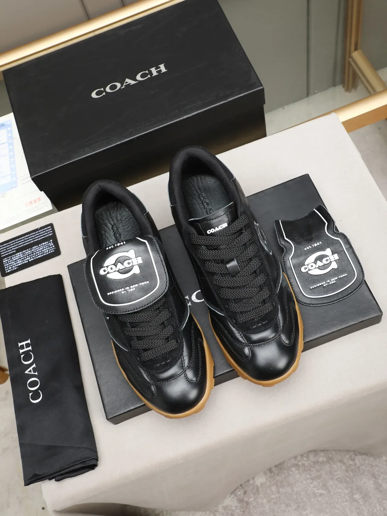 Black Brown Leather-Suede Upper Gum Rubber Outsole Sneakers 2