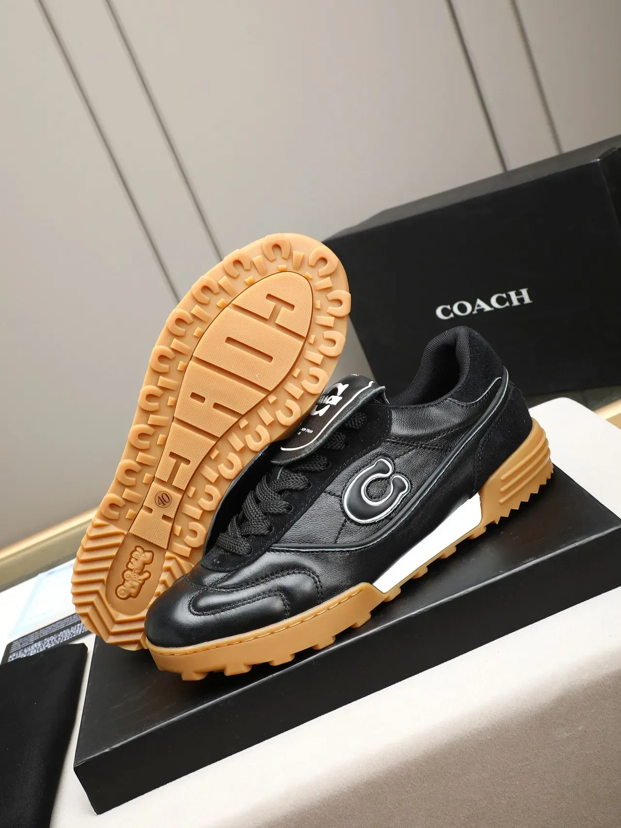 Black Brown Leather-Suede Upper Gum Rubber Outsole Sneakers 4