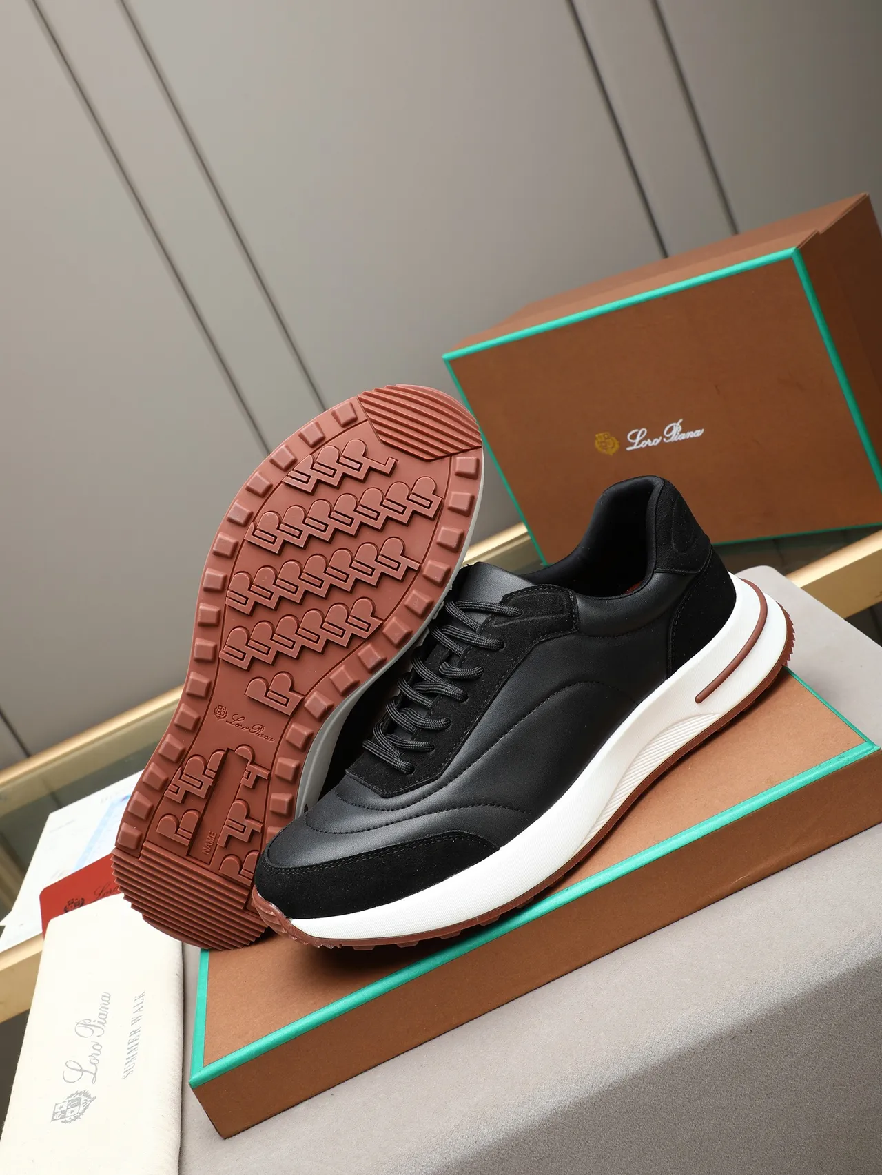 Black Brown Suede And Leather Upper Chunky Layered Sole Sneakers 4