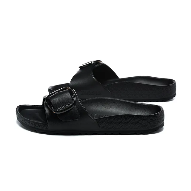 Black Buckle-Front Molded Sole Slide Sandal 3