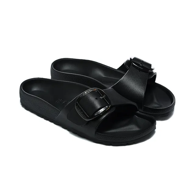 Black Buckle-Front Molded Sole Slide Sandal 4