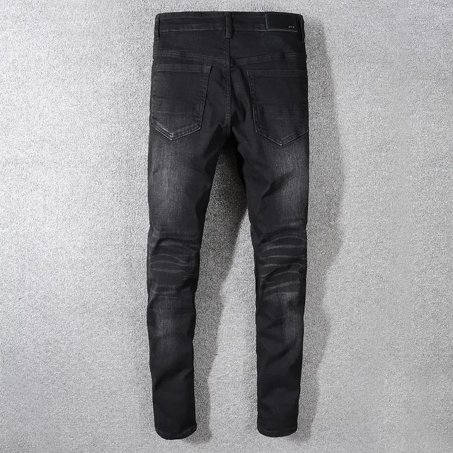 Black Distressed Slim-Fit Jeans 6