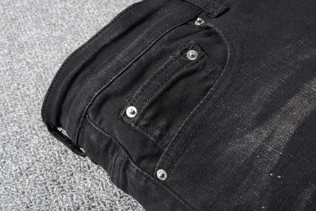 Black Distressed Slim-Fit Jeans 7