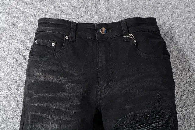 Black Distressed Slim-Fit Jeans 11