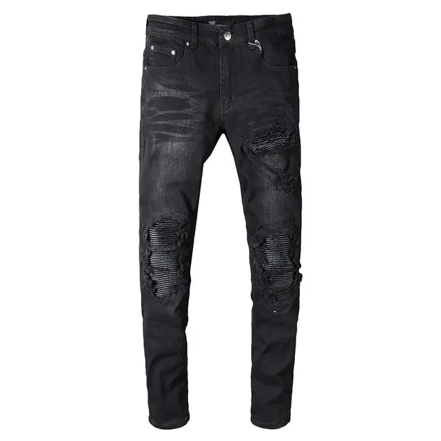 Black Distressed Slim-Fit Jeans 12