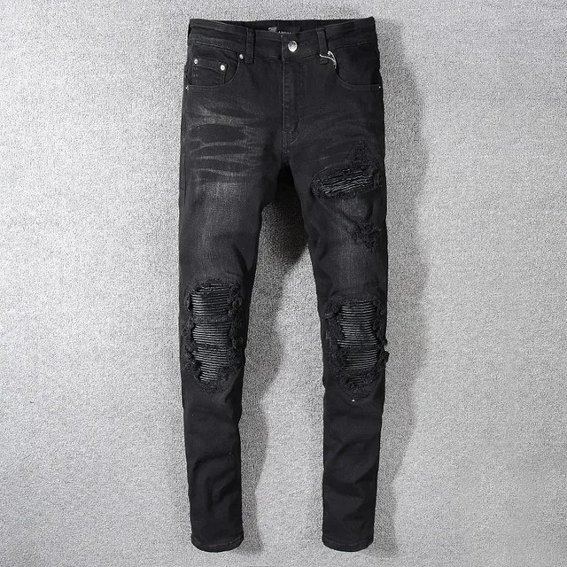 Black Distressed Slim-Fit Jeans 13