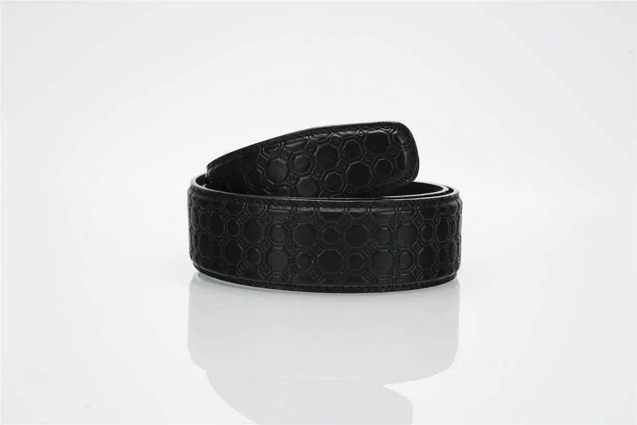 Black Gold Embossed Hexagonal Texture Eagle Head Buckle Leather Belt 4