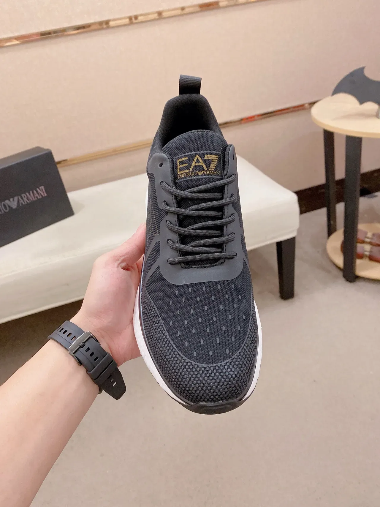 Black Gold Mesh Knit Upper Abstract Side Graphic Sneakers 2