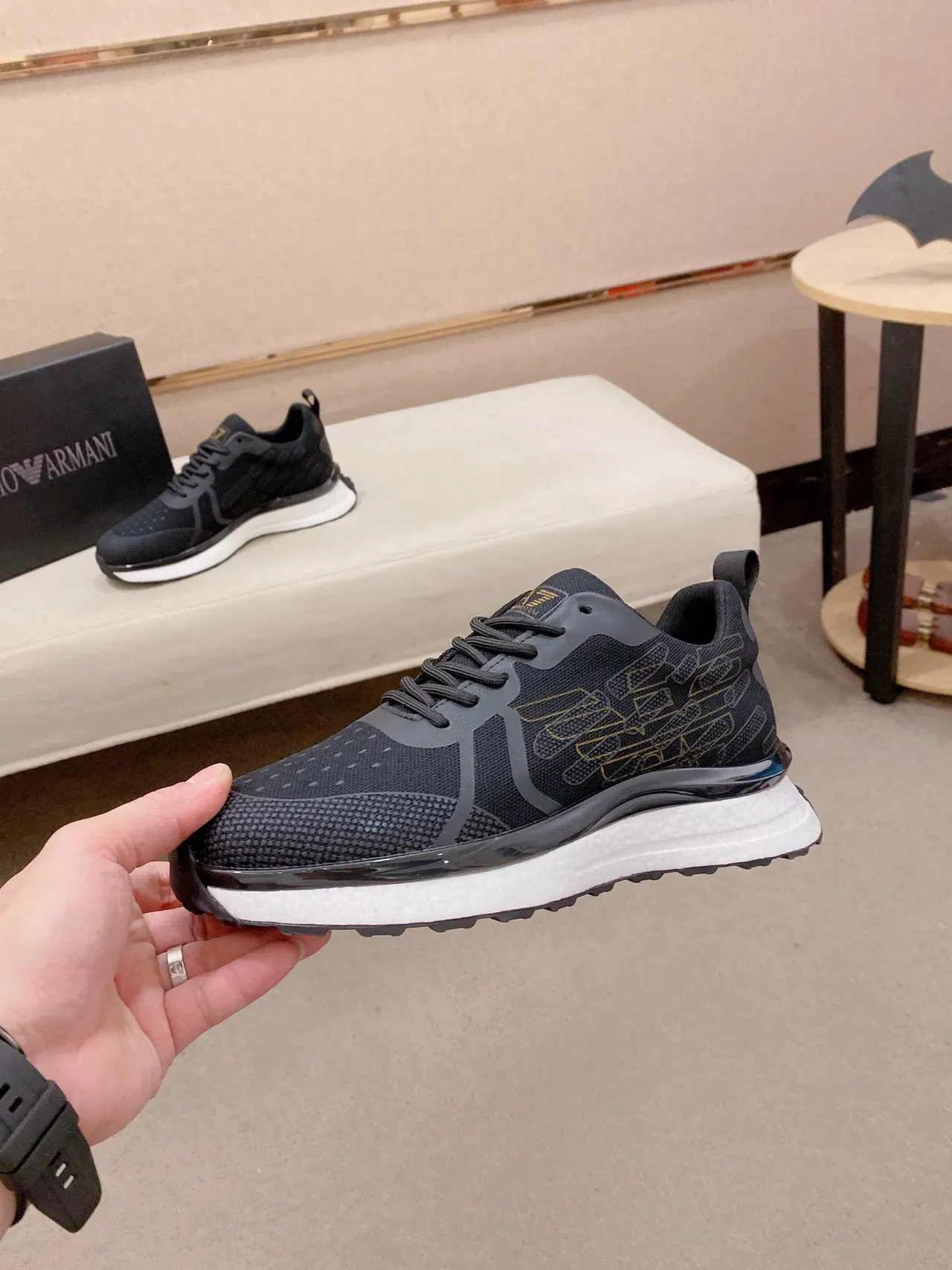 Black Gold Mesh Knit Upper Abstract Side Graphic Sneakers 3