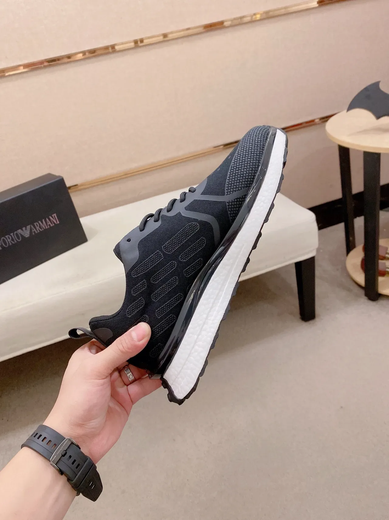 Black Gold Mesh Knit Upper Abstract Side Graphic Sneakers 5