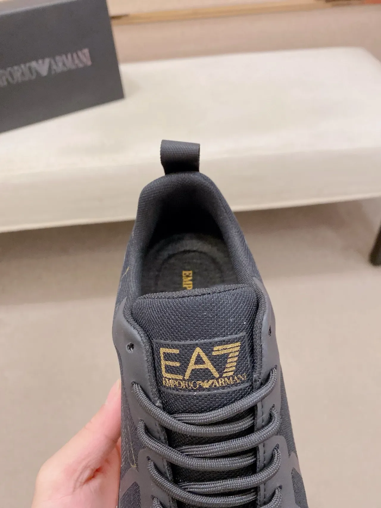 Black Gold Mesh Knit Upper Abstract Side Graphic Sneakers 6