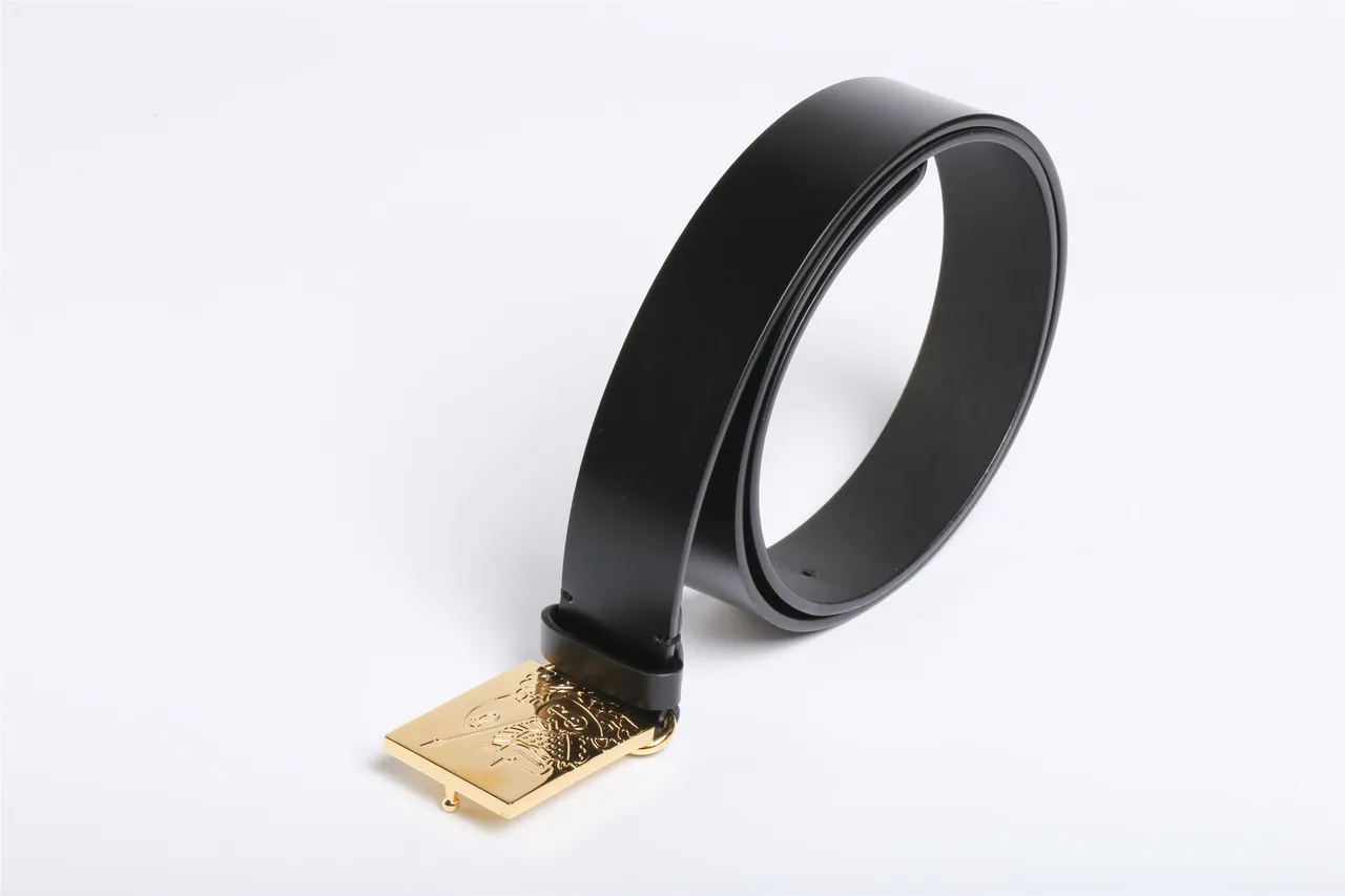 Black Gold Smooth Strap Large Rectangular Buckle Leather Belt 5