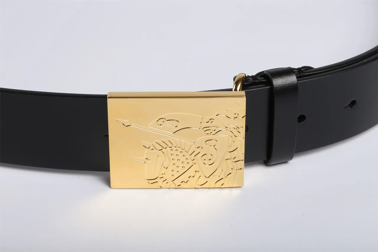 Black Gold Smooth Strap Large Rectangular Buckle Leather Belt 7