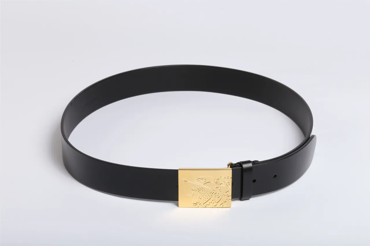 Black Gold Smooth Strap Large Rectangular Buckle Leather Belt 8