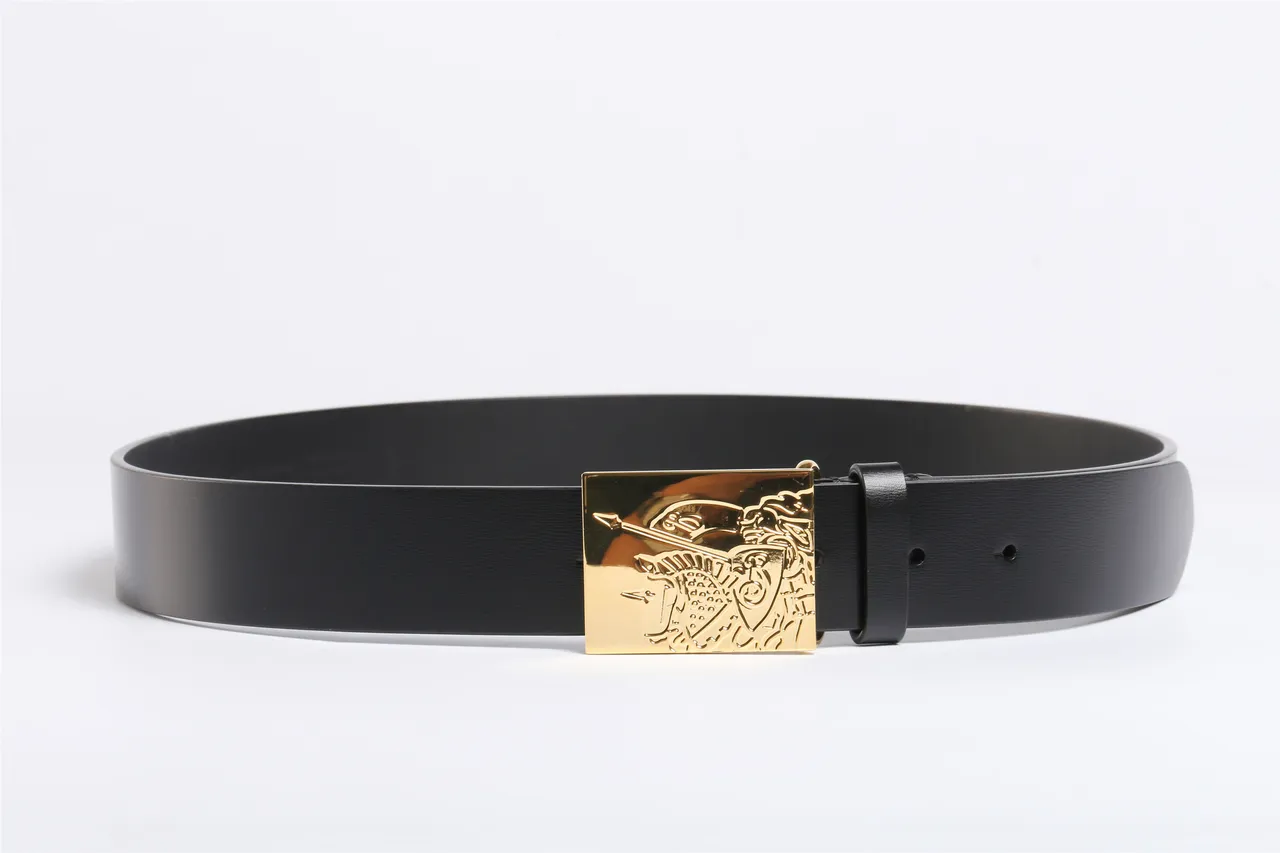 Black Gold Smooth Strap Large Rectangular Buckle Leather Belt 9