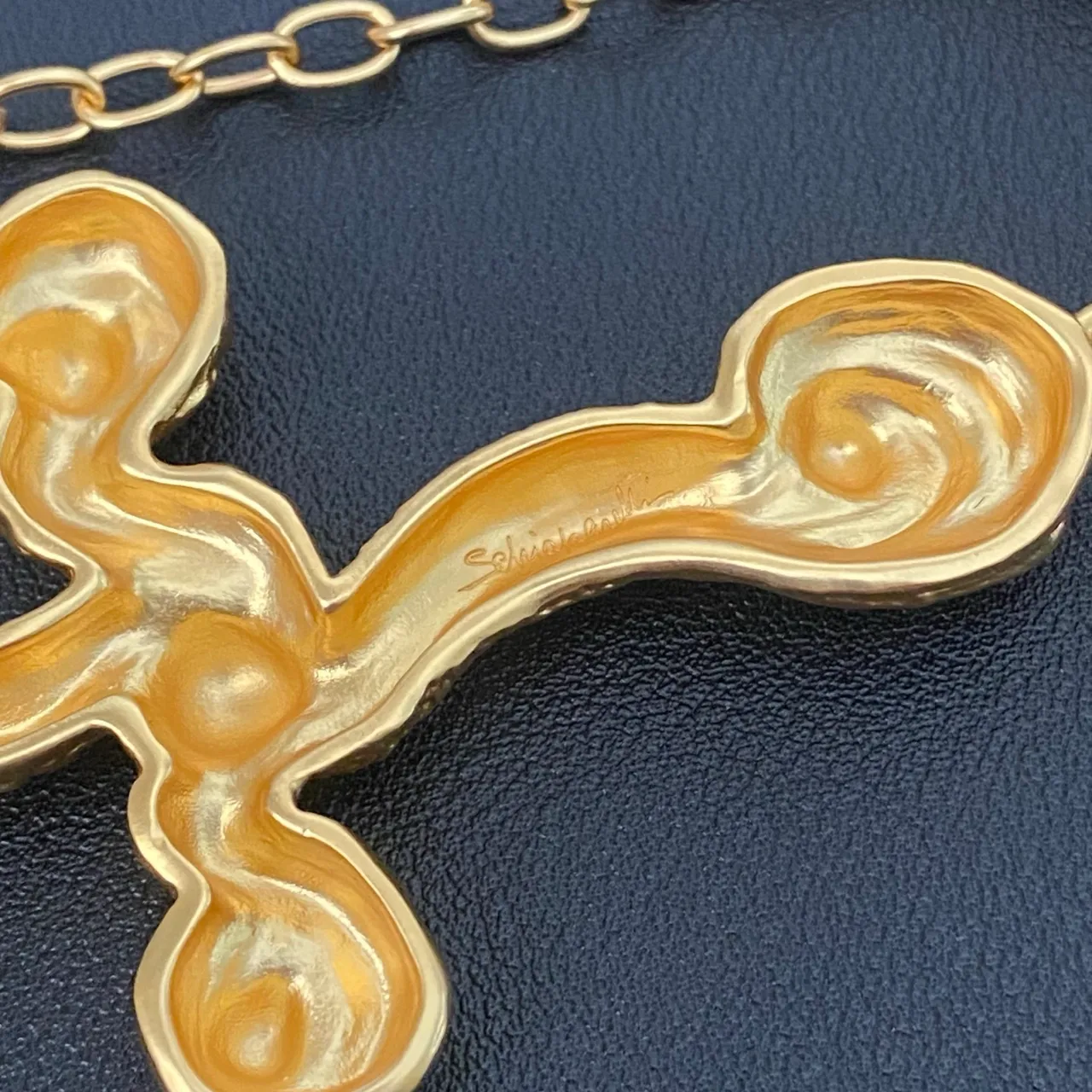 Black Gold Velvet Choker Ornate Cross Necklace 2