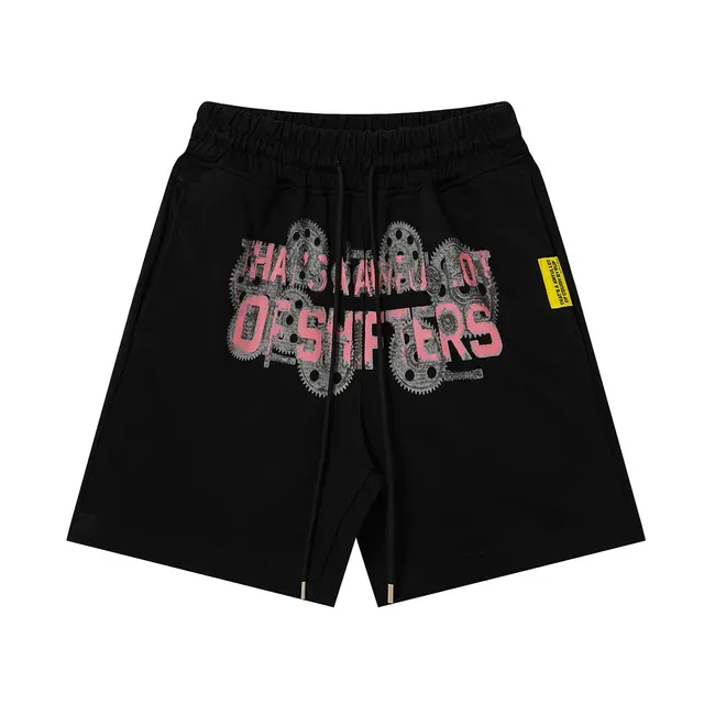 Black Graphic Print Drawstring Waist Shorts 2