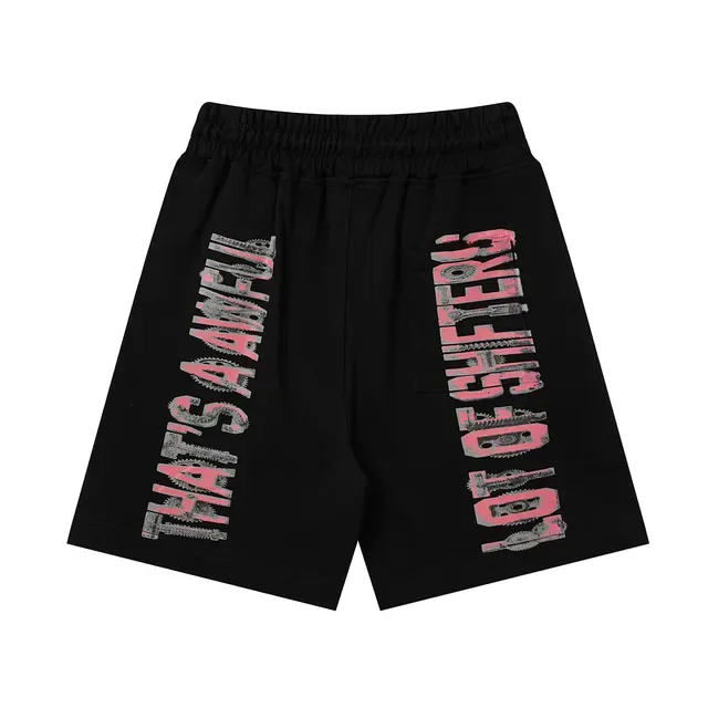 Black Graphic Print Drawstring Waist Shorts 3