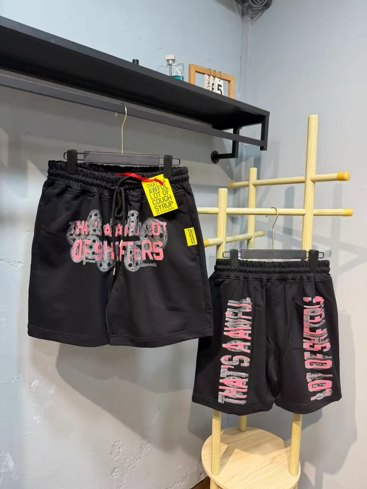 Black Graphic Print Drawstring Waist Shorts 4