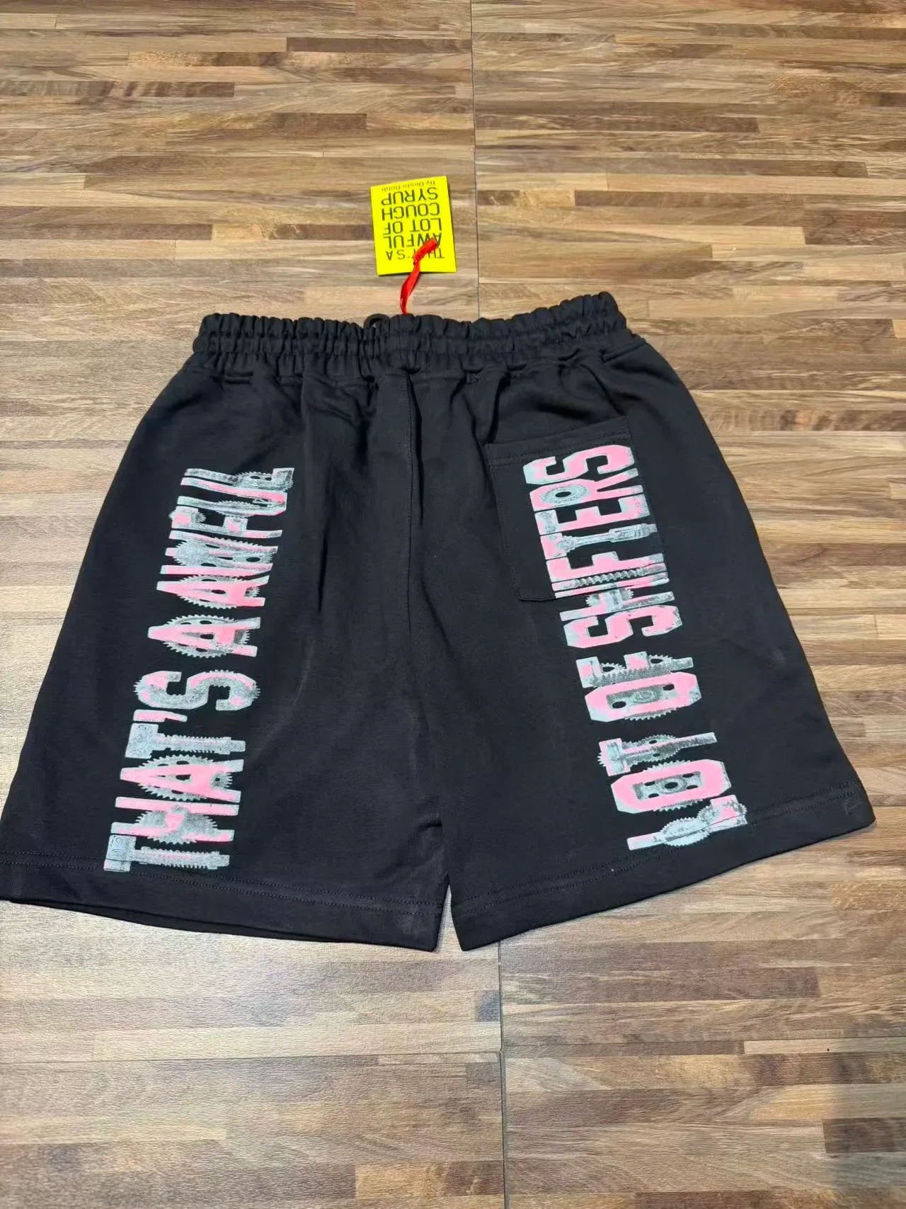 Black Graphic Print Drawstring Waist Shorts 5