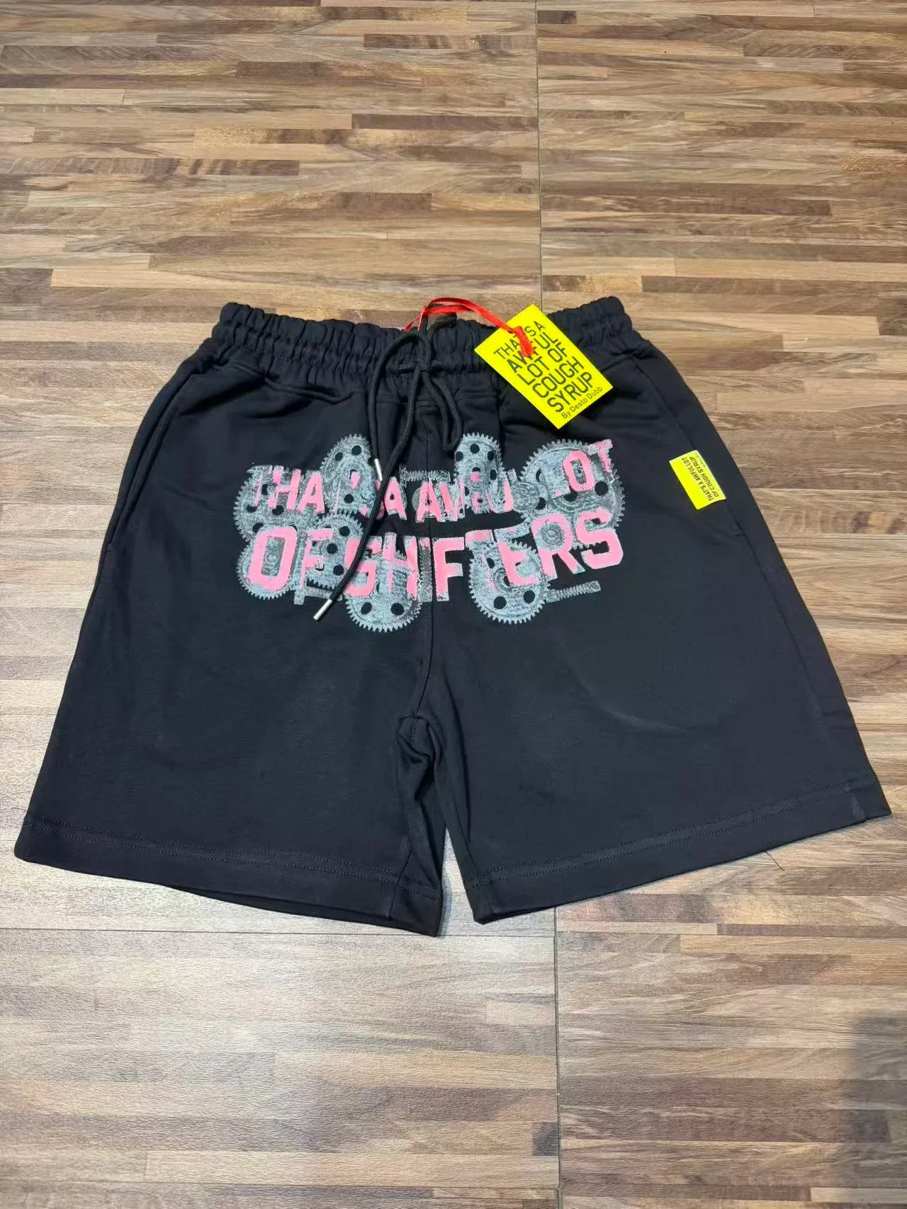 Black Graphic Print Drawstring Waist Shorts 6