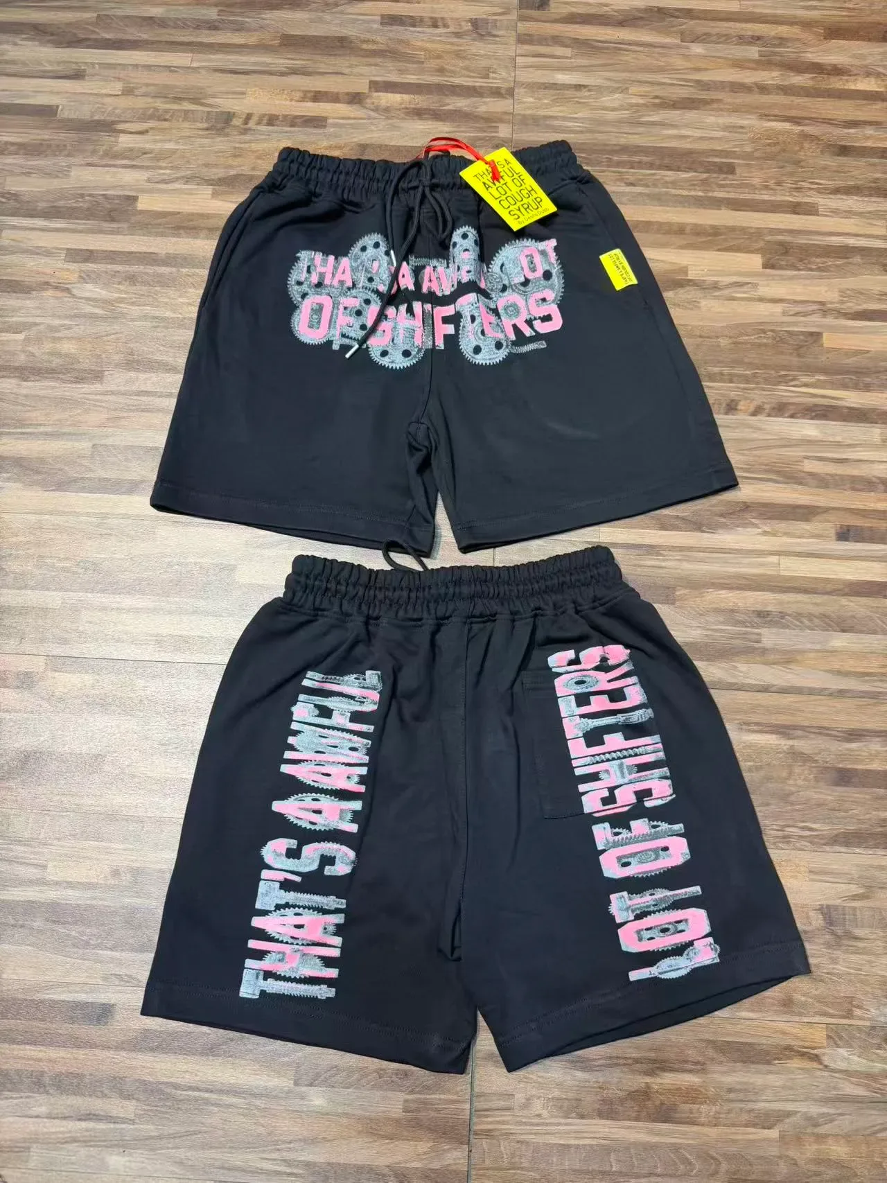 Black Graphic Print Drawstring Waist Shorts 7